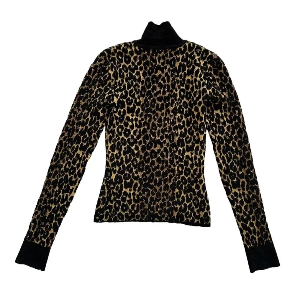 Ronny Kobo Dahlia Leopard Animal Turtleneck Pullover Sweater X-Small